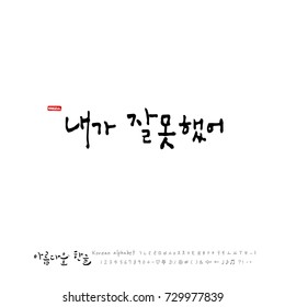 It's my fault / Hand drawn Korean alphabet / vector - calligraphy