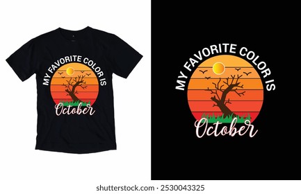 Mi color favorito es octubre, camiseta de otoño, camiseta divertida de Acción de Gracias de otoño, diseño de camiseta de calabaza, diseño de otoño.