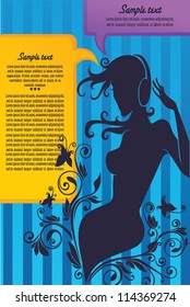 my favorite music, vector commercial background s with girl silhouette and speech bubbles