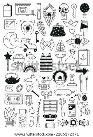 My favorite things doodle vector illustration set