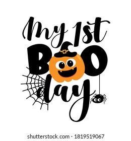 My First Boo day- cute Halloween greeting with pumpkin and spider.
Good for baby clothes, greeting card decoration, poster, and gift design.