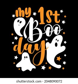 My First Boo day- cute Halloween greeting with ghosts.
Good for baby clothes, greting card decoration, poster, and gift design.