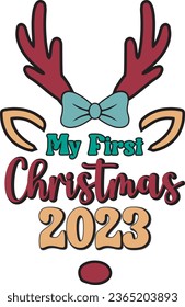 My First Christmas 2023 Reindeer Kids Christmas T shirt Design