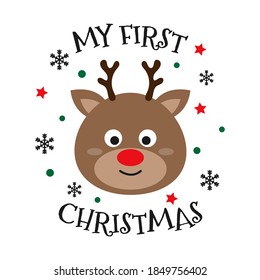 My first Christmas with deer. Vector illustration