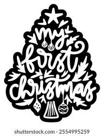 my first christmas merry christmas black vector graphic design and cut file