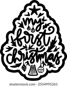 my first christmas merry christmas black vector graphic design and cut file