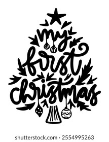 my first christmas merry christmas black vector graphic design and cut file