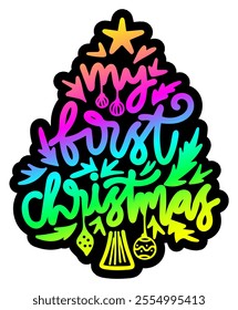 my first christmas merry christmas colorful bright rainbow graphic design