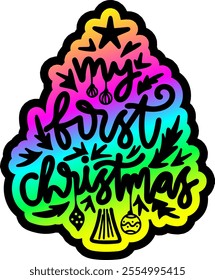 my first christmas merry christmas colorful bright rainbow graphic design