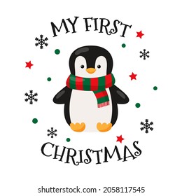 My first Christmas with penguin. Vector illustration. 