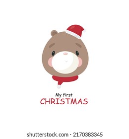 My first Christmas. Vector illustration in cartoon style with bear.