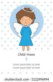 Mein erster Kommunion-Junge. Cute angel and space for text