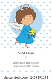 My first communion boy. Cute angel and space for text