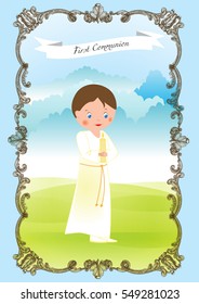 My first communion - boy in a white rope