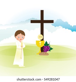 My first communion - boy in a white rope