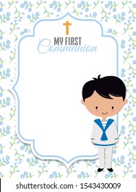 My first communion card. Boy with frame with space for text