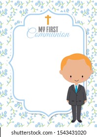 My first communion card. Boy with frame with space for text