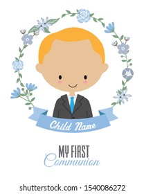 My first communion card. Child inside a flower frame