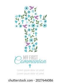 My first communion card. Crucifix. Isolated vector