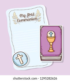 my first communion card with host wafer and bible
