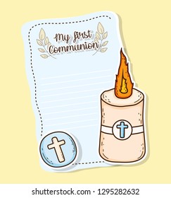 my first communion card with host wafer and candle