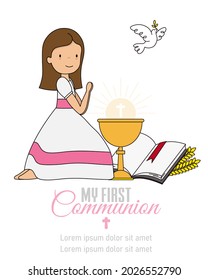 My first communion card. Praying girl.