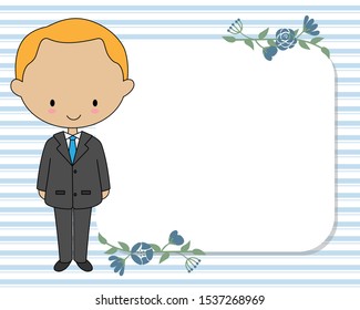 My first communion child card. Boy with blank frame