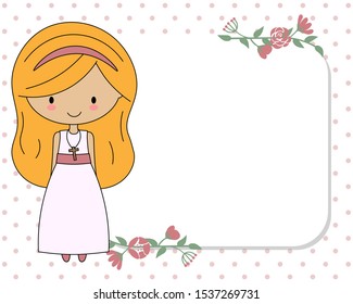 My first communion child card. Girl with blank frame