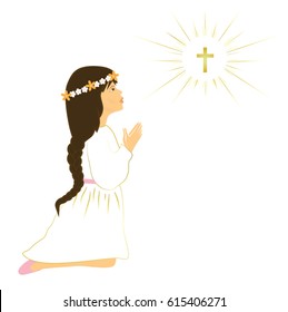 My First Communion Cute Girl Praying Stock Vector (Royalty Free ...