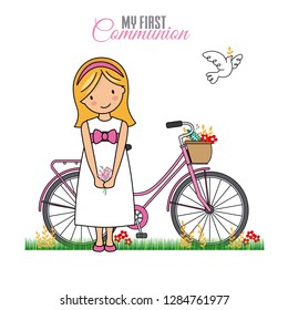 my first communion girl. Girl with bicycle