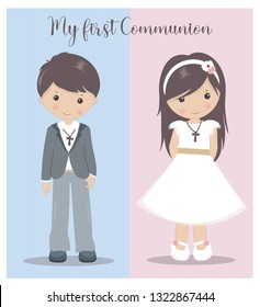  My First Communion girl and boy. Holy Communion characters.