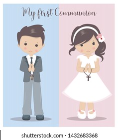 My First Communion girl and boy. Holy Communion vector svg