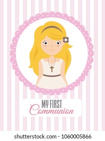 my first communion girl. card girl dressed in communion