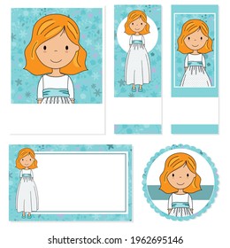 My first communion girl. Cards of different formats. Space for text