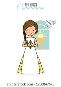 my first communion girl. Pretty girl with communion dress