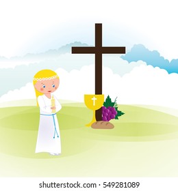 My first communion - girl in a white rope