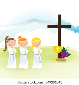 My first communion - girls in a white ropes