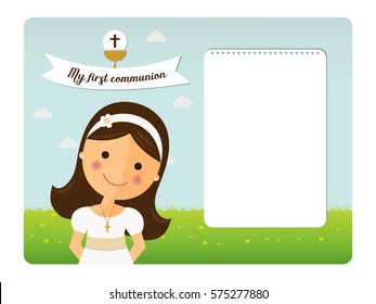 My first communion horizontal invitation on blue sky background
