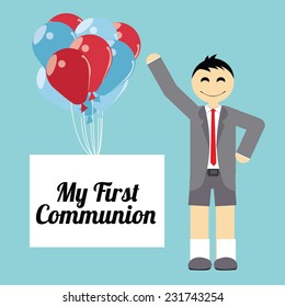 my first communion illustration over blue background