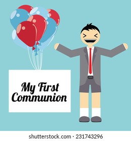 my first communion illustration over blue background