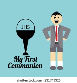 my first communion illustration over blue background
