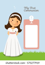 My first communion invitation with message and blue sky background