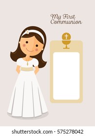 My first communion invitation with message and grey background