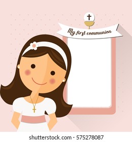 My first communion invitation with message and foreground girl