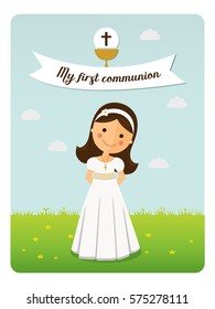 My first communion reminder on blue sky background