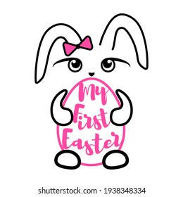 My First Easter Baby Girl Bunny isolated on white background. Vector illustration. First Easter Egg Hunt. 