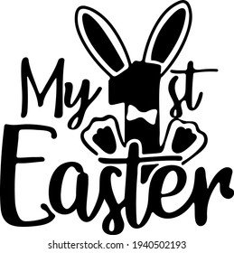 My first Easter bunny ears black silhouette cut files for baby print on isolated background