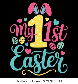 My First Easter Funny Retro Easter Day Bunny T-shirt Design