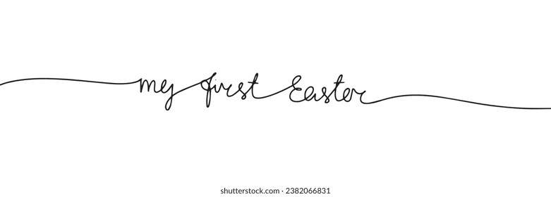 My first Easter one line continuous inscription. Handwriting text banner. Hand drawn vector art. svg