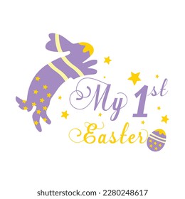 My First Easter Retro Easter T Shirt design. Boy and girl frame vector design